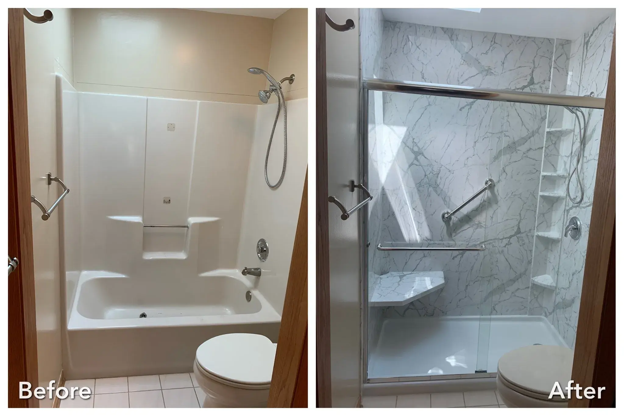Before and after: Tub-to-Shower with Bench in Bohemia, Suffolk County