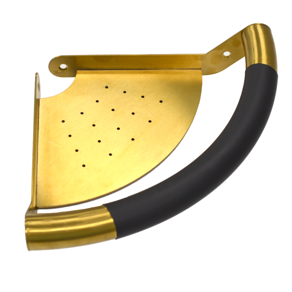 Brushed gold corner shelf with grab bar handle