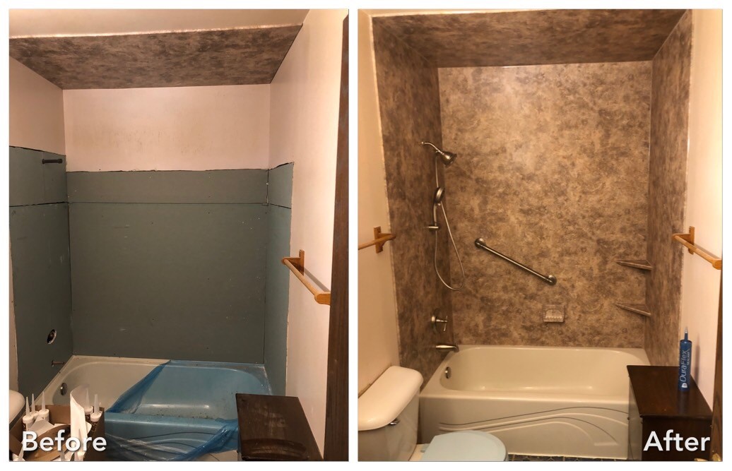 Before and after: Tub and Wall Renovation in Hauppauge, Suffolk County