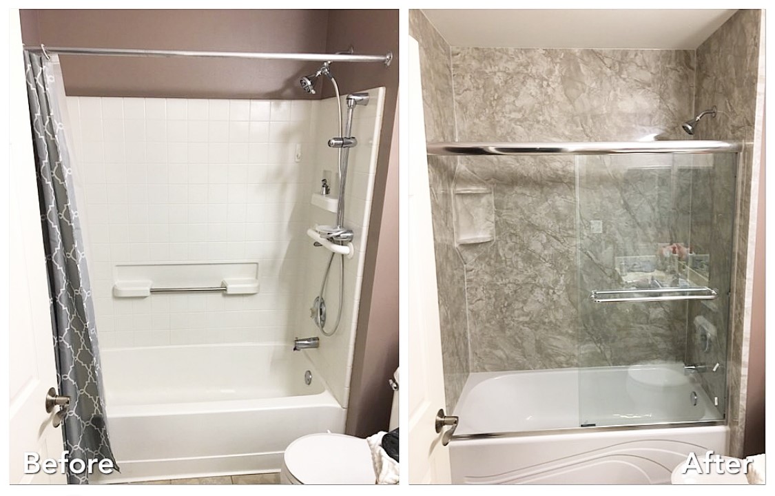 Before and after: Shower with Stone Surround in Medford, Suffolk County