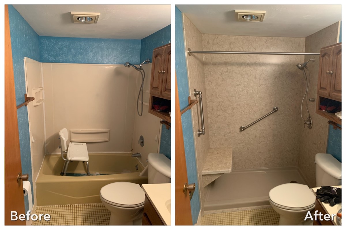 Before and after: Tub-to-Walk-In Shower in Bay Shore, Suffolk County