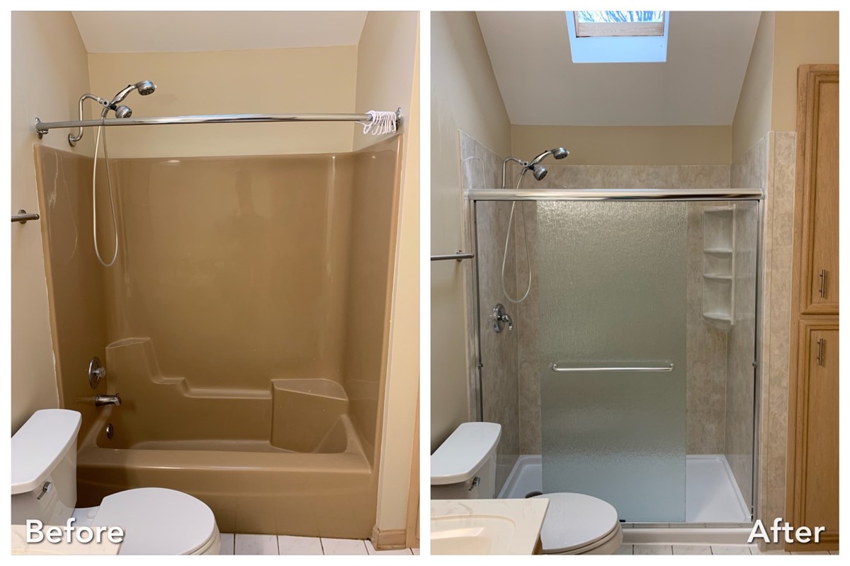 Before and after: Shower to Glass Enclosure in Lake Ronkonkoma, Suffolk County