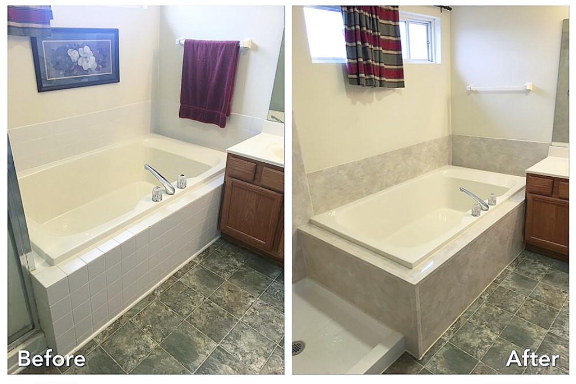Before and after: Bathtub Surround in Selden, Suffolk County