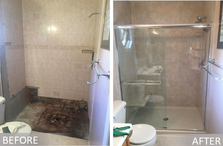 Before and after: Shower Renovation in Centereach, Suffolk County