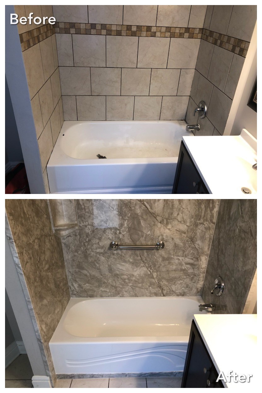 Before and after: Bathtub Surround Upgrade in Oceanside, Nassau County