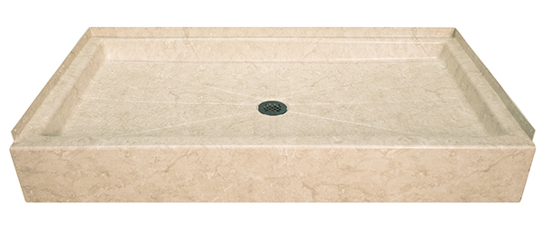 Premium marble-look shower base with center drain